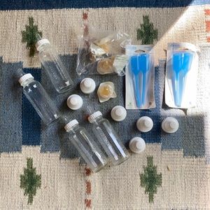 Glass bottles, Dr. Brown's tube things, nipples and covers